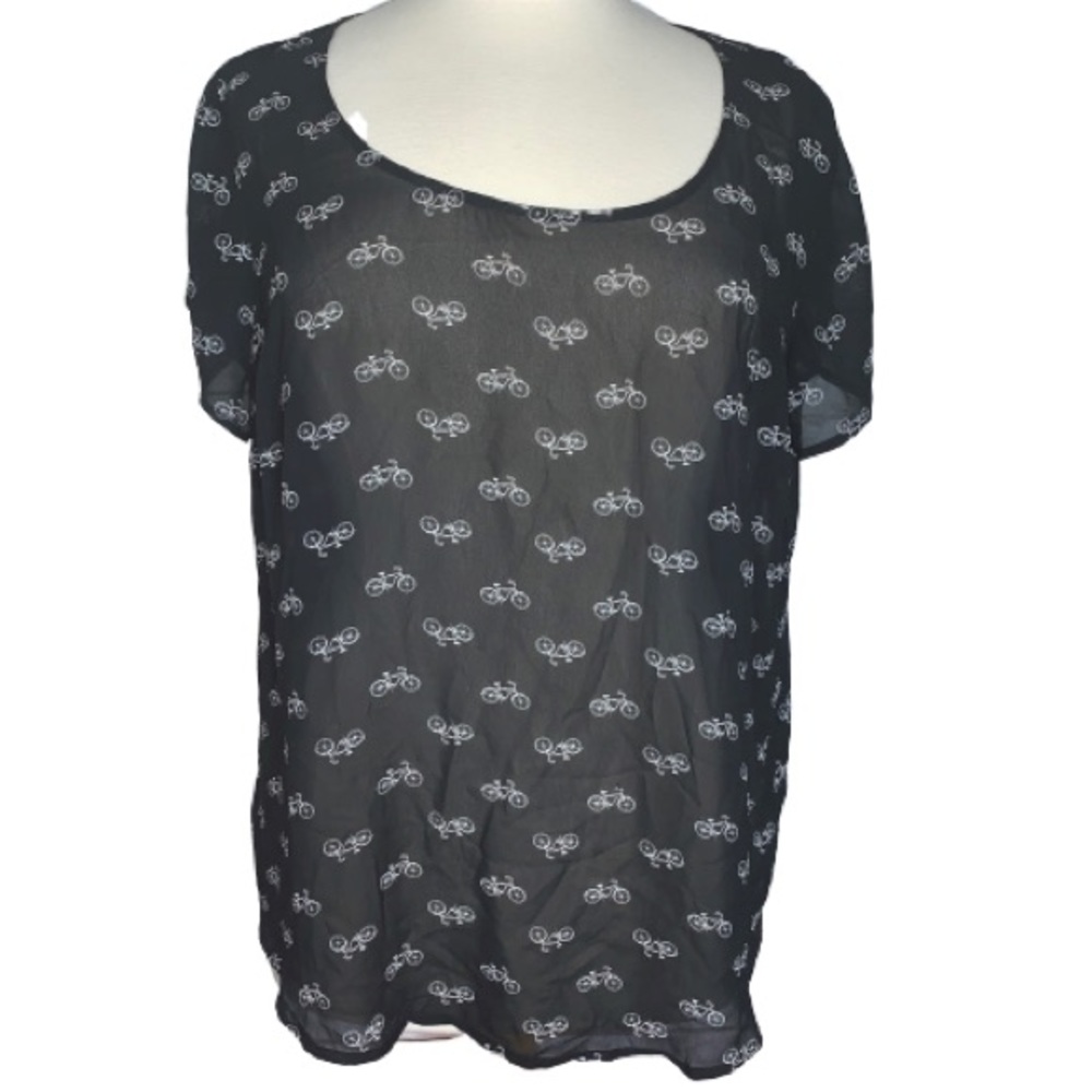 Torrid 2XL Sheer Blouse Bikes Bicycles Button Back